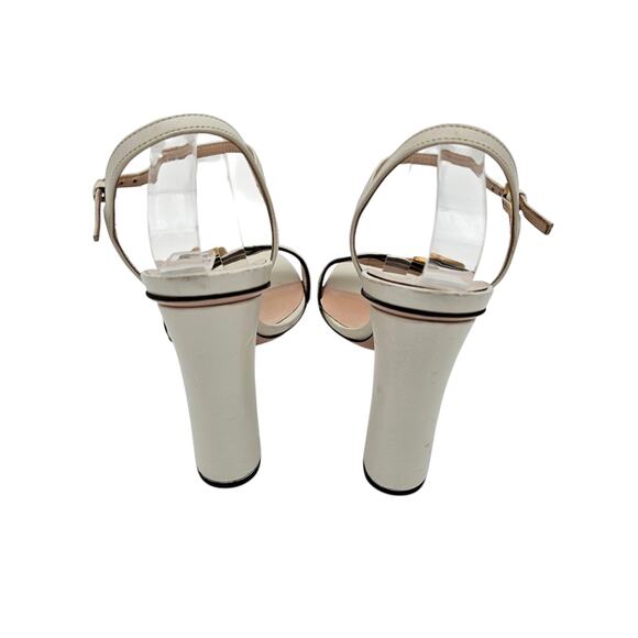 Gucci GG Logo Marmont Block High Heel Sandal White Leather Gold Size 38.5 US 8.5 - Picture 4 of 11